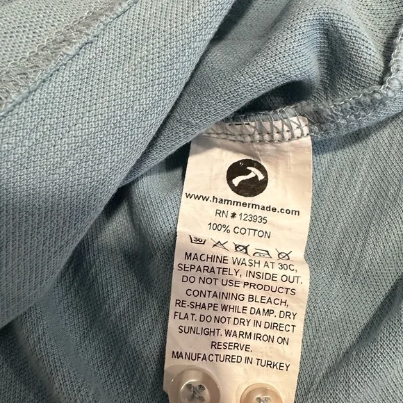 Hammer Made Light Blue Polo Shirt Small Floral Lined Collar - Picture 4 of 6